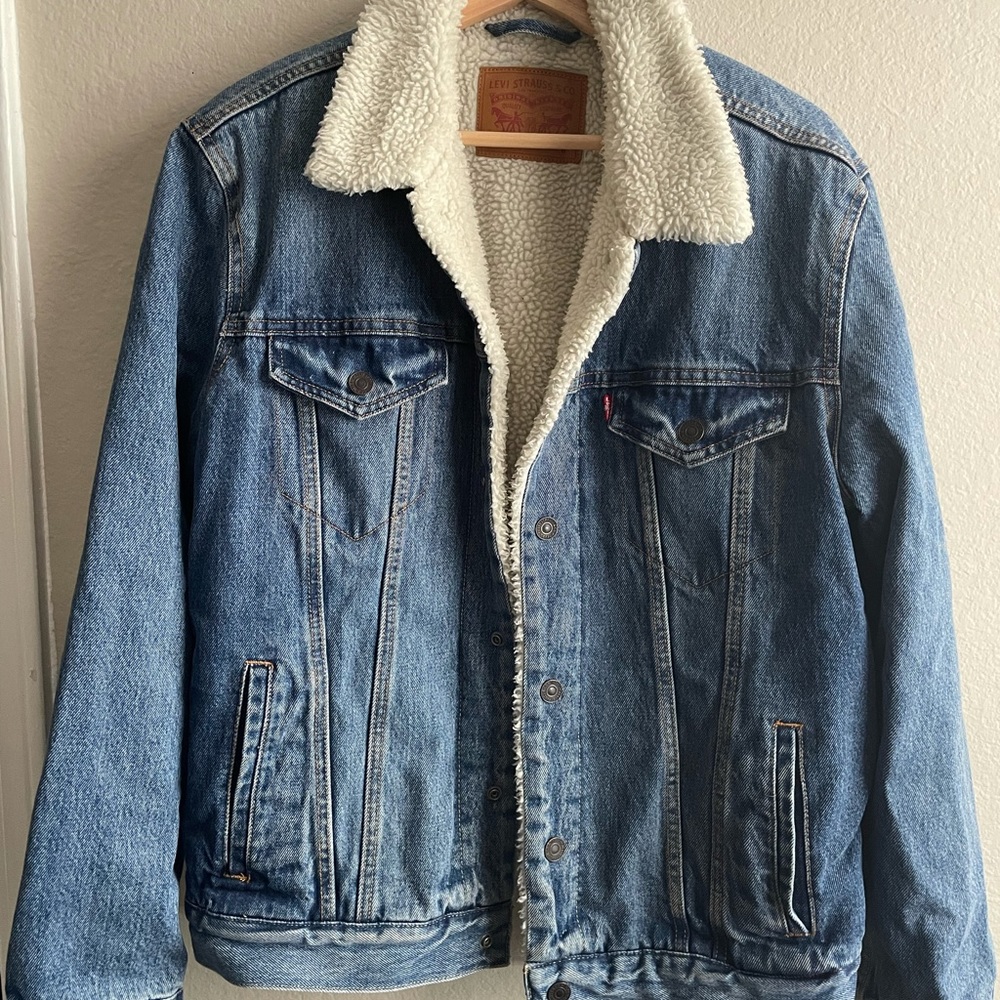 LEVI STRAUSS & CO. DENIM SHERPA TRUCKER JACKET SIZE MEDIUM WPL 423 - Picture 1 of 10